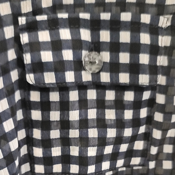 American Rag Sheer, Black & White Gingham Plaid Button-Down Shirt, size XS - Picture 2 of 6